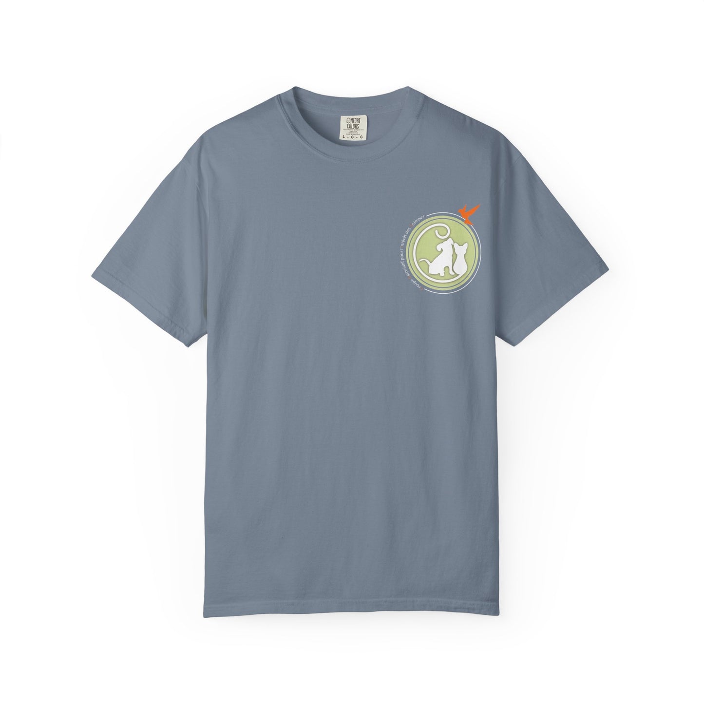 Gaia 64 Cat & Bird Logo Tee — Garment-Dyed Olive Vintage Nature T-Shirt