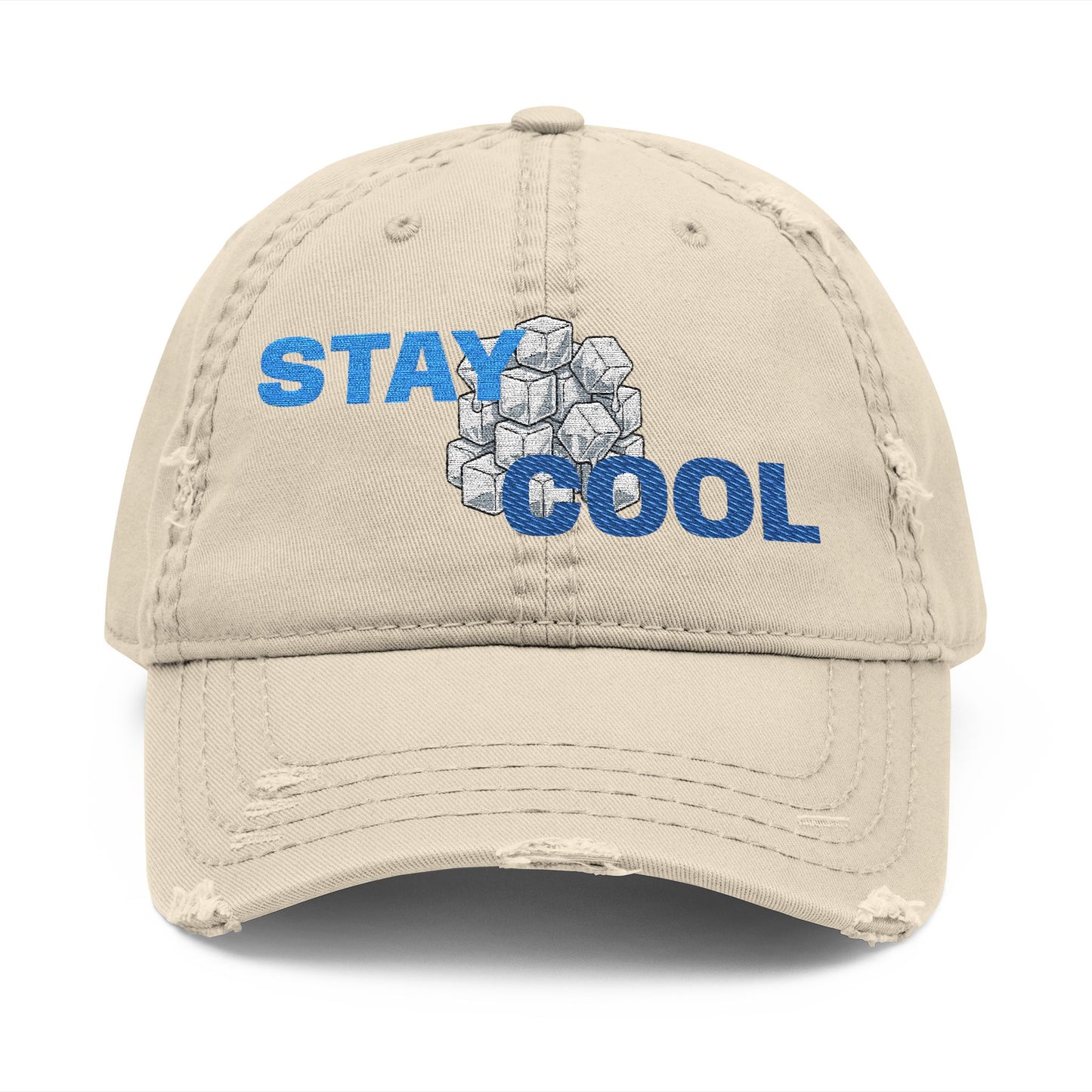 Stay Cool Distressed Dad Hat — Embroidered Floral Ice Design