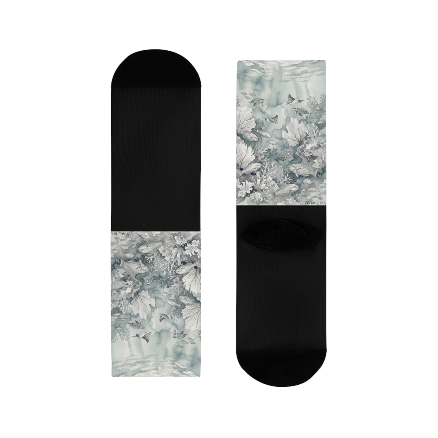 Sea Life vintage socks ; Floral Vintage-Style Crew Socks — Soft Grey Botanical Pattern