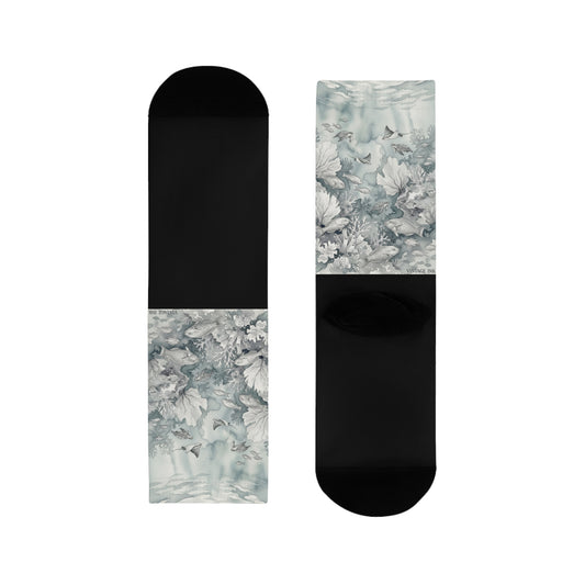 Sea Life vintage socks ; Floral Vintage-Style Crew Socks — Soft Grey Botanical Pattern