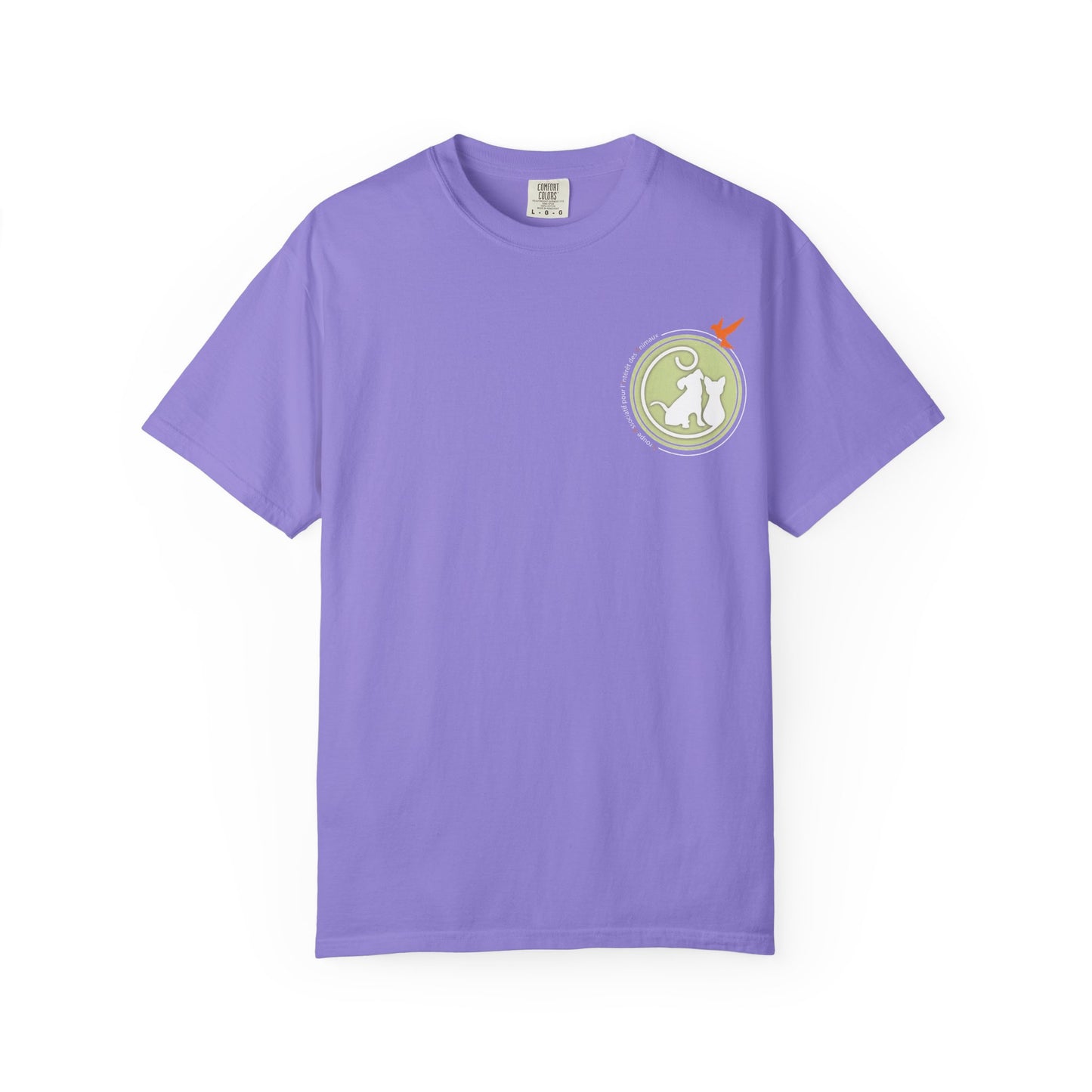 Gaia 64 Cat & Bird Logo Tee — Garment-Dyed Olive Vintage Nature T-Shirt