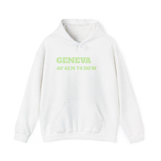 Geneva Coordinates Hoodie — Minimal City Latitude/Longitude Sweatshirt