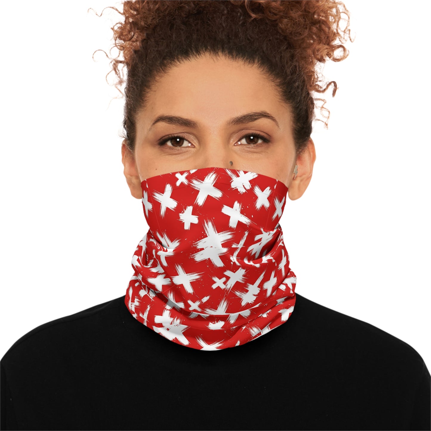 Red Cross Brushstroke Neck Gaiter — Lightweight Face Covering