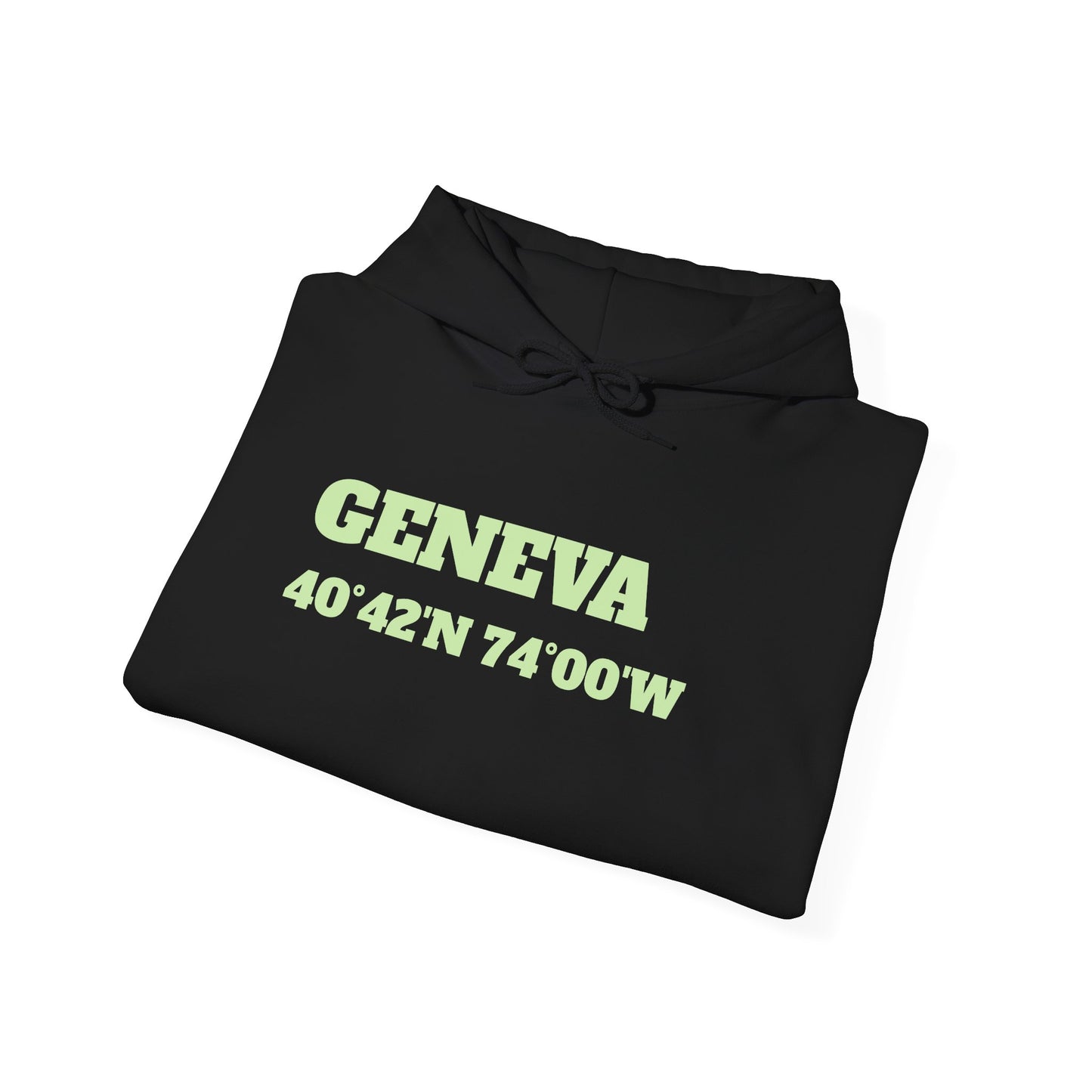 Geneva Coordinates Hoodie — Minimal City Latitude/Longitude Sweatshirt