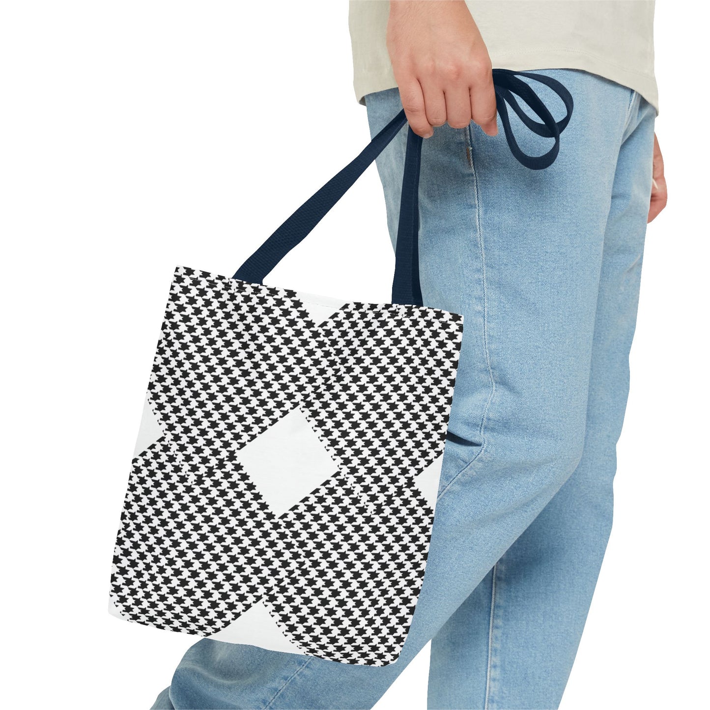 Geometric Houndstooth Diamond Tote Bag – Black & White Patterned Everyday Tote