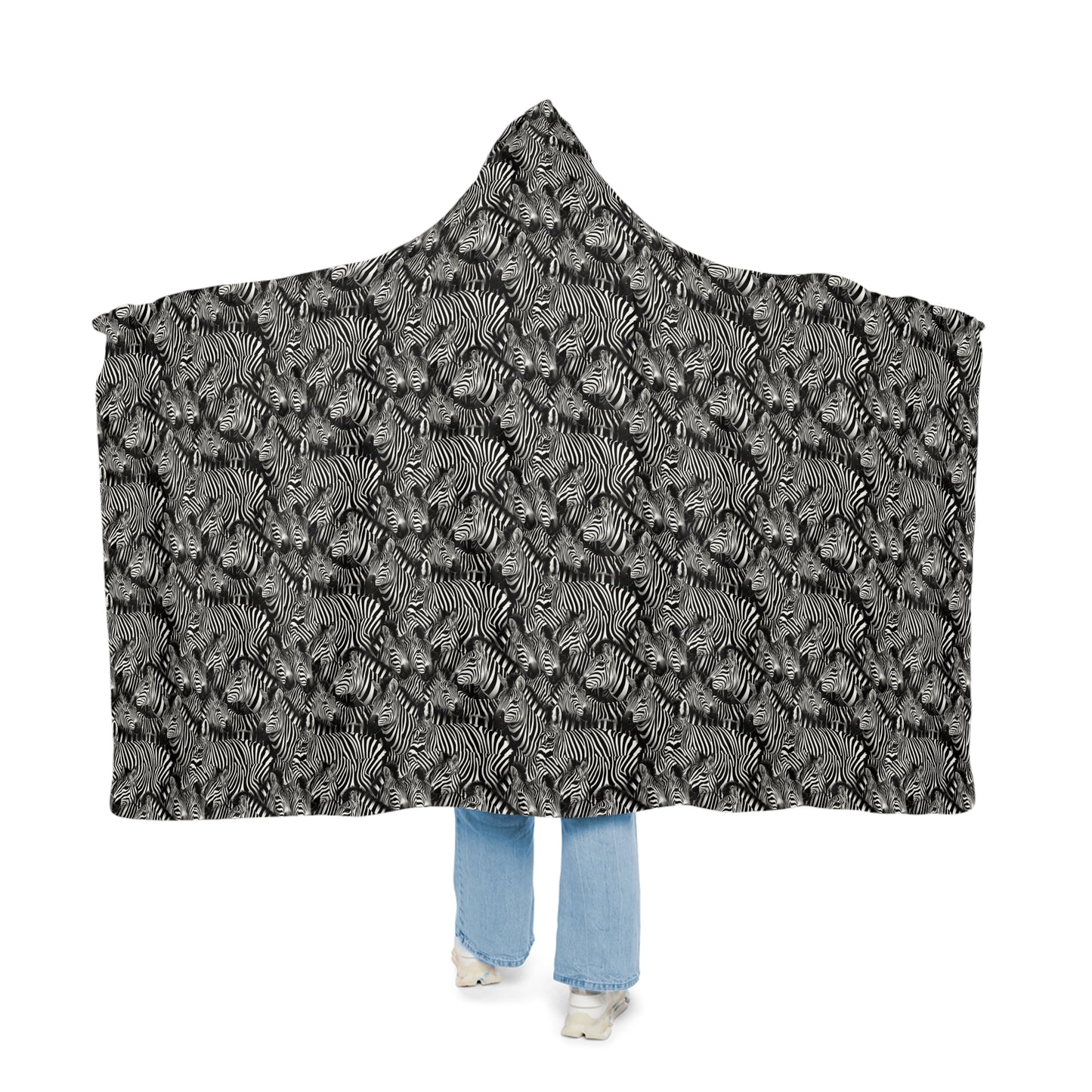 Plaid à capuche polaire/sherpa personnalisable. Design "Zebra".