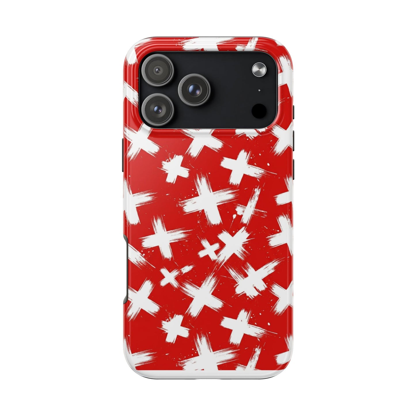 Phone Case — Red Brushstroke Cross Pattern Tough Protective Cover