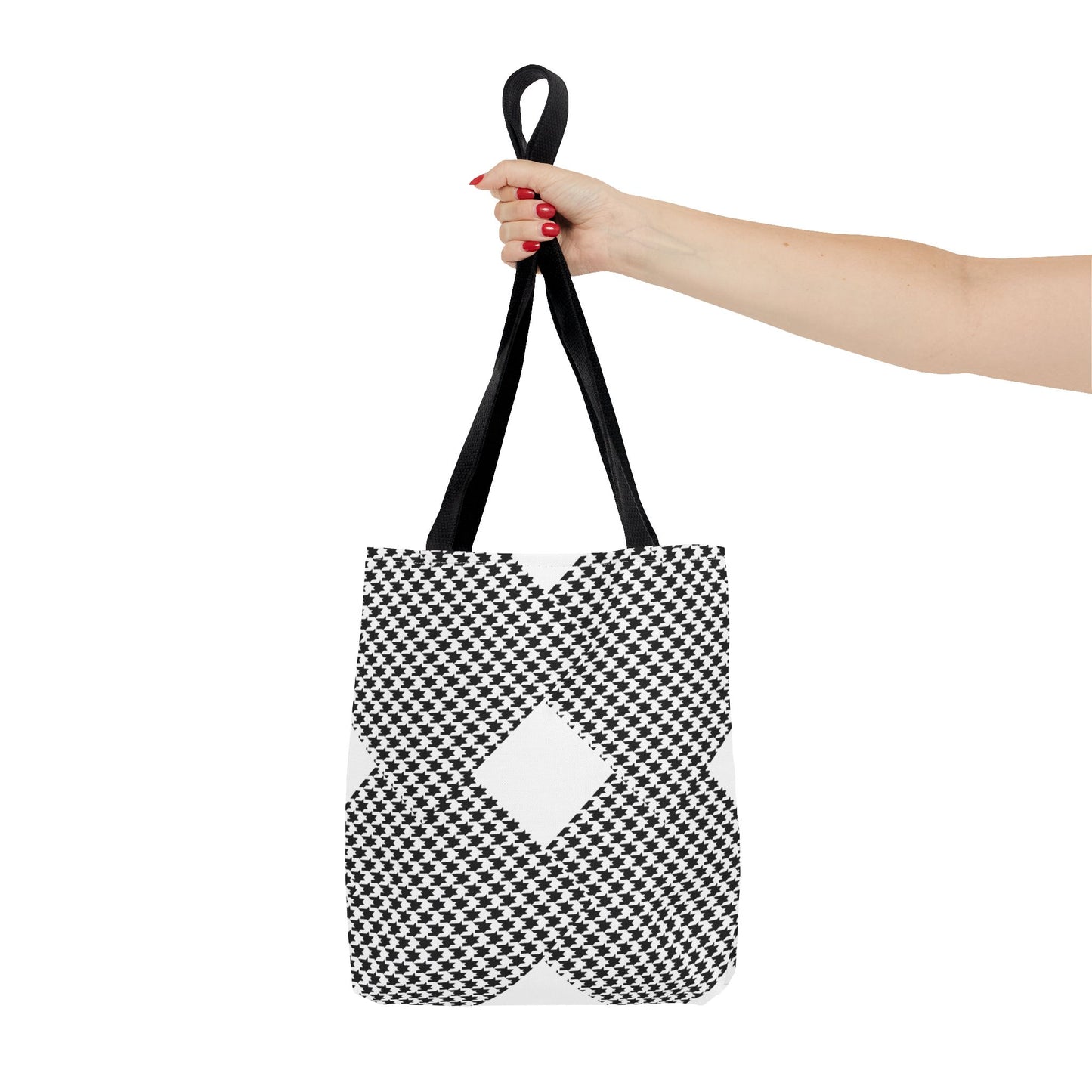 Geometric Houndstooth Diamond Tote Bag – Black & White Patterned Everyday Tote