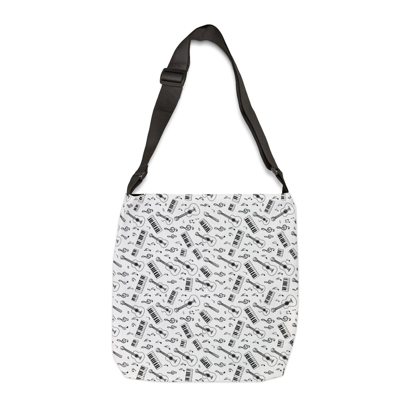 Adjustable Music Note Tote Bag – Black & White Patterned AOP Shoulder Tote