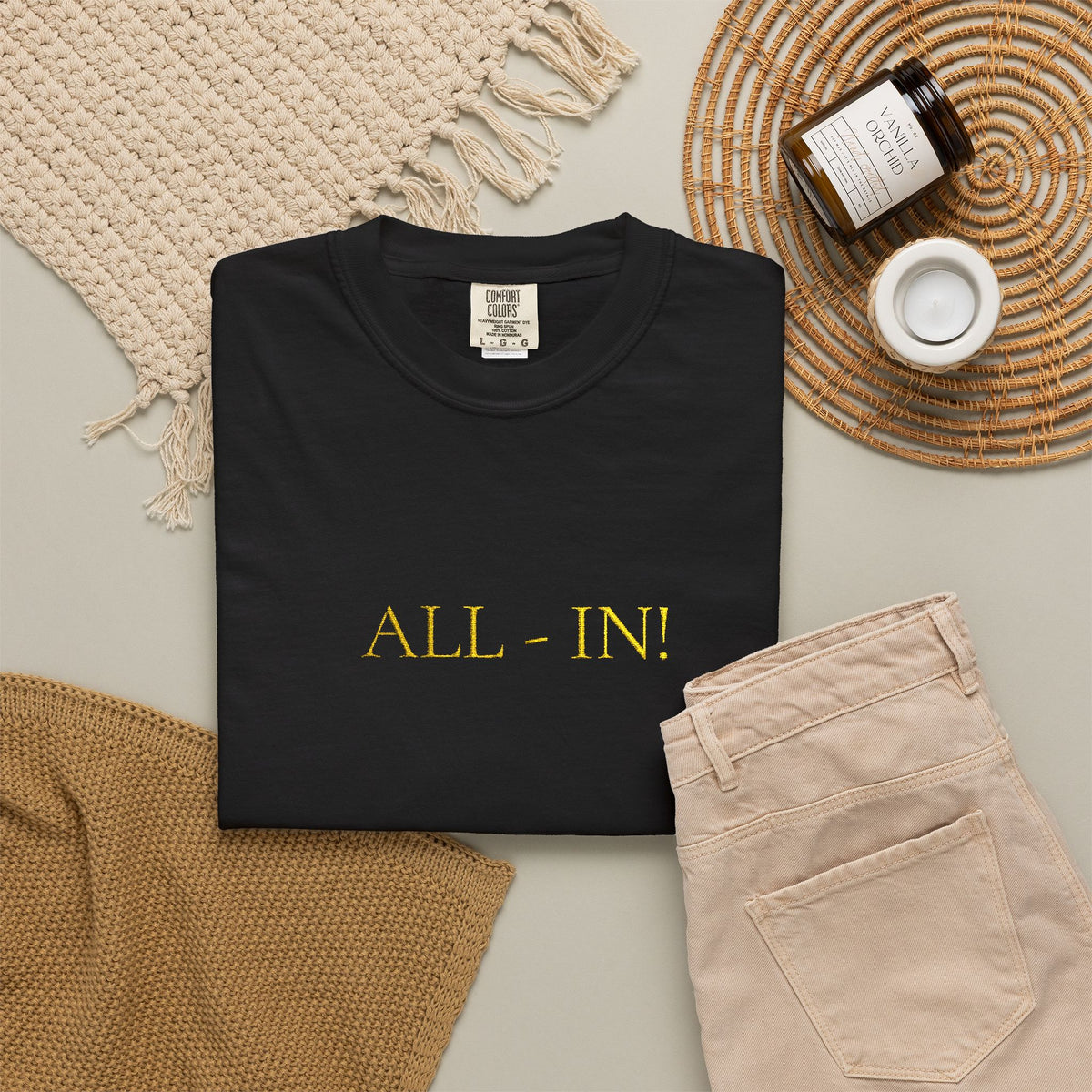 All-In White T‑Shirt — Minimalist Motivational Tee