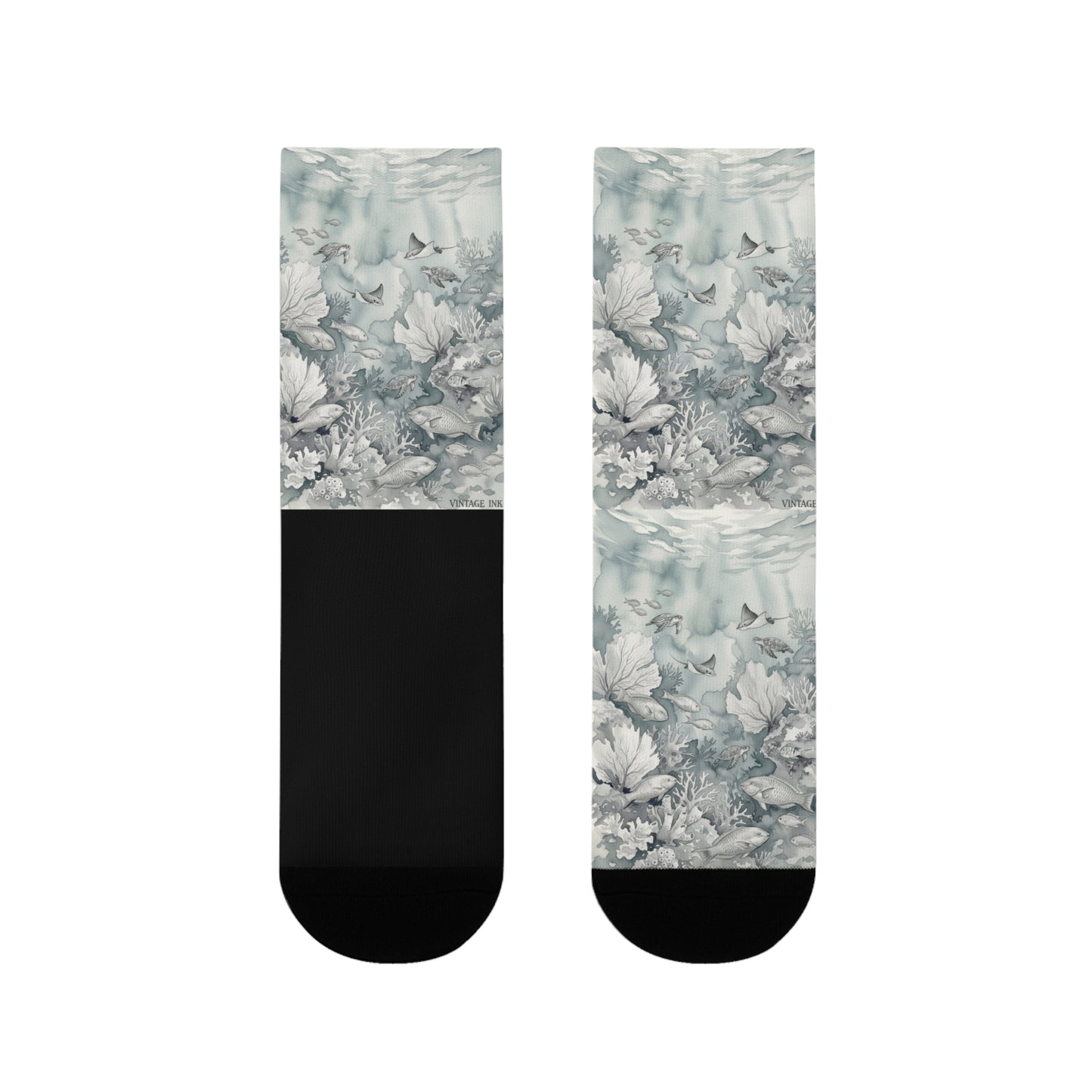 Sea Life vintage socks ; Floral Vintage-Style Crew Socks — Soft Grey Botanical Pattern