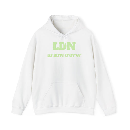 LDN Coordinates Hoodie — London 5130′N 007′W Minimal City Sweatshirt