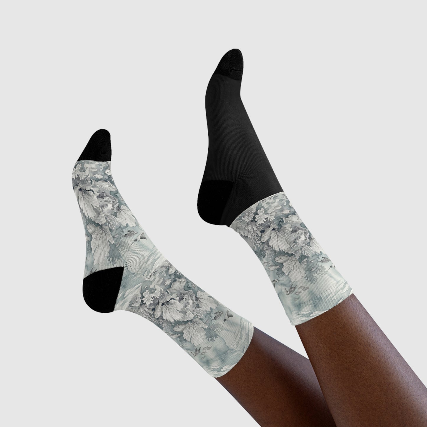 Sea Life vintage socks ; Floral Vintage-Style Crew Socks — Soft Grey Botanical Pattern