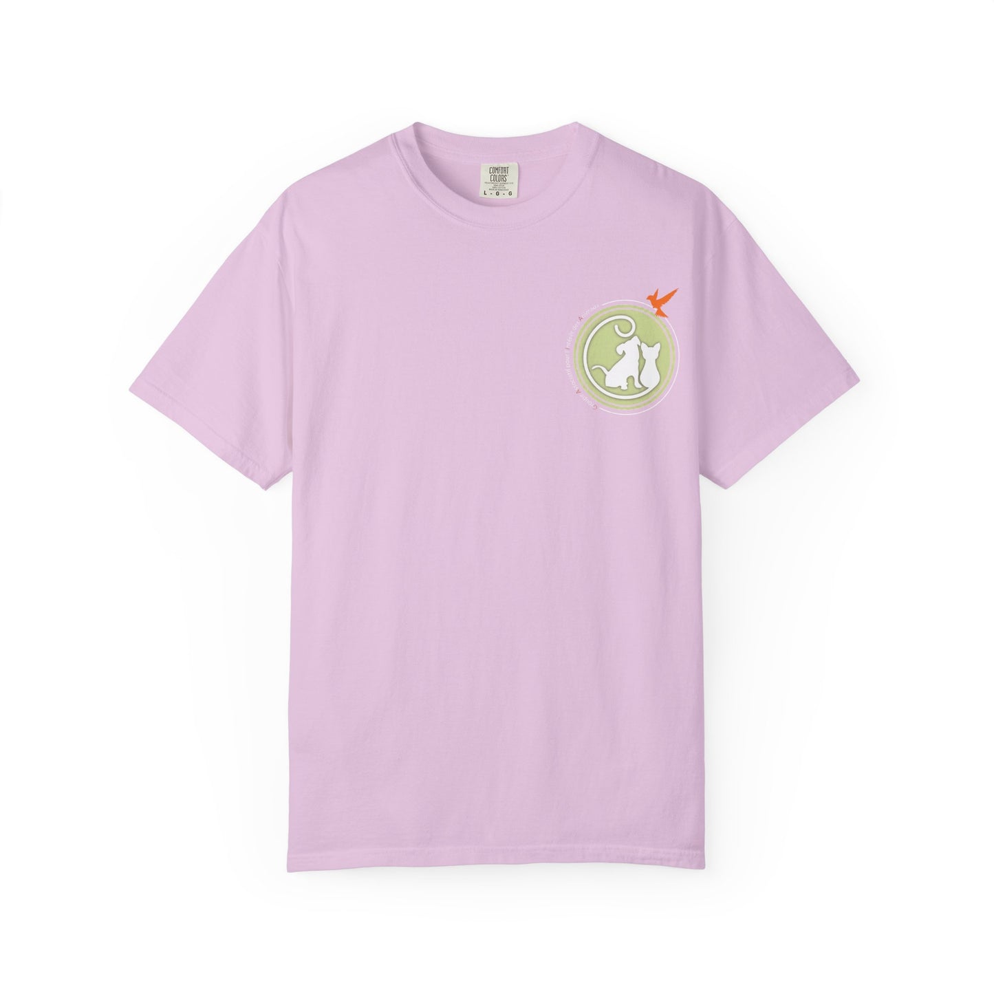 Gaia 64 Cat & Bird Logo Tee — Garment-Dyed Olive Vintage Nature T-Shirt