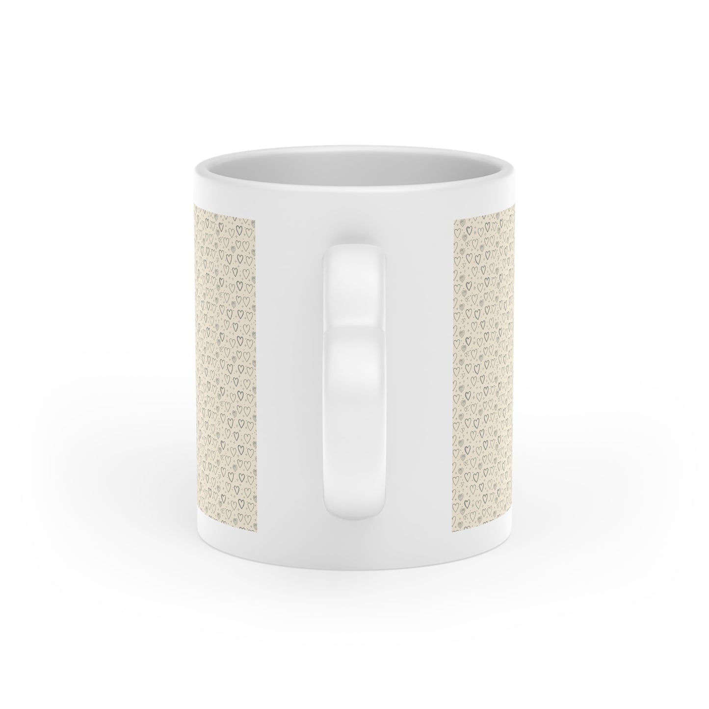 Heart Pattern Ceramic Mug — Neutral Tiny Hearts Coffee Cup, Cute Valentine Gift