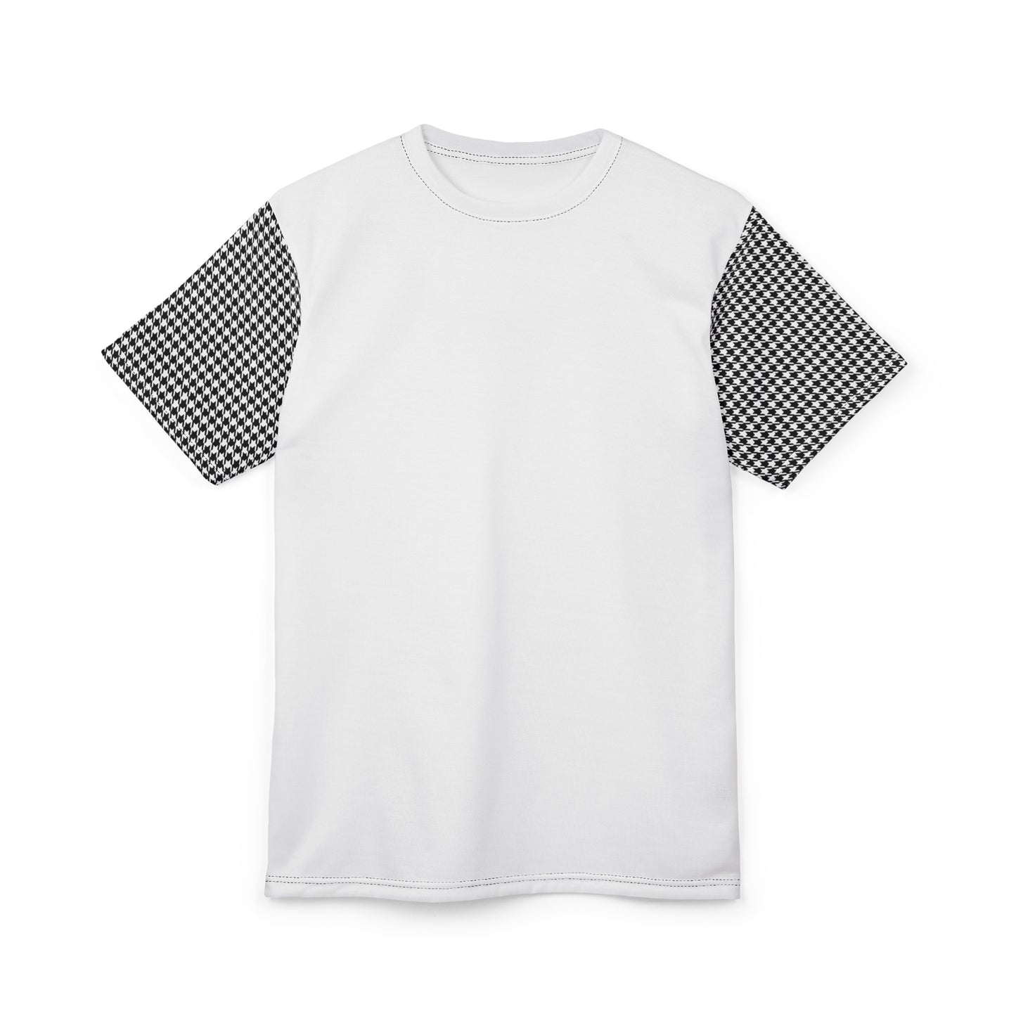 Gingham Sleeve Cut & Sew Tee — Black Check Short-Sleeve Shirt