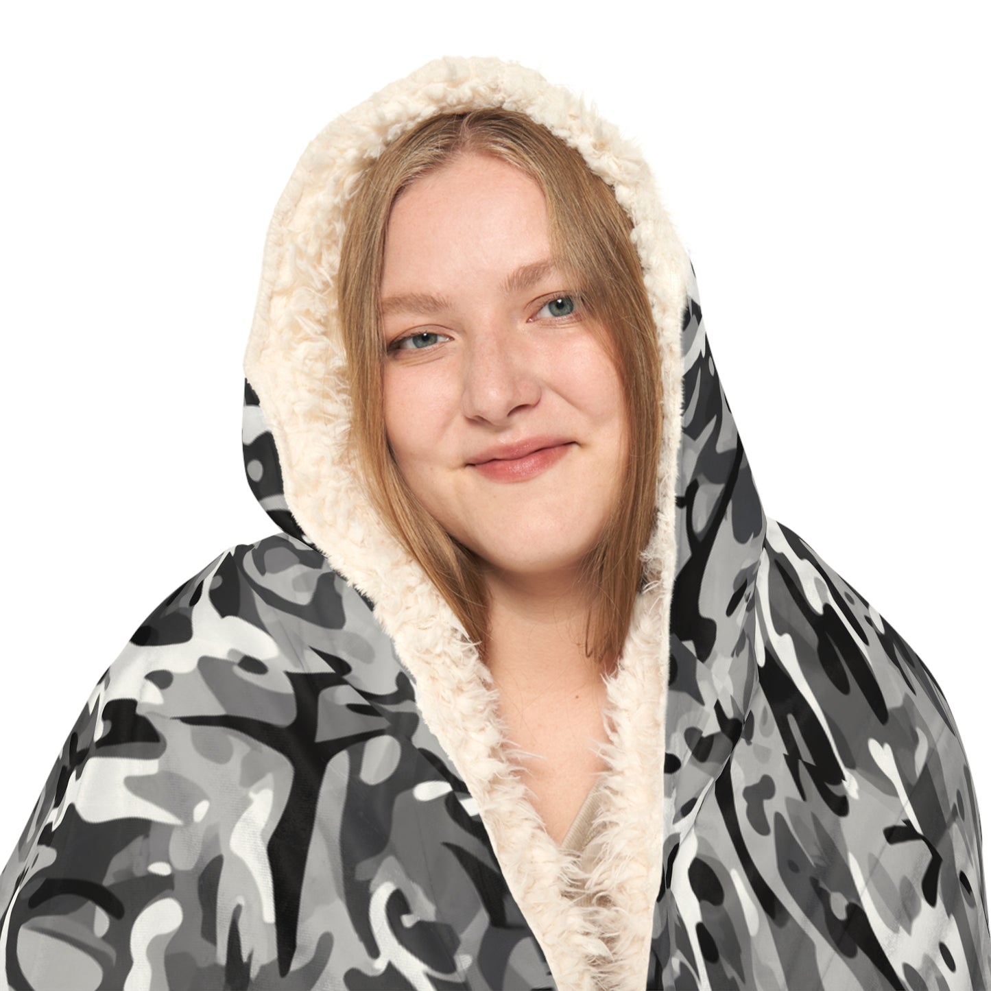 Hooded Blanket - Military Camo Plaid Design