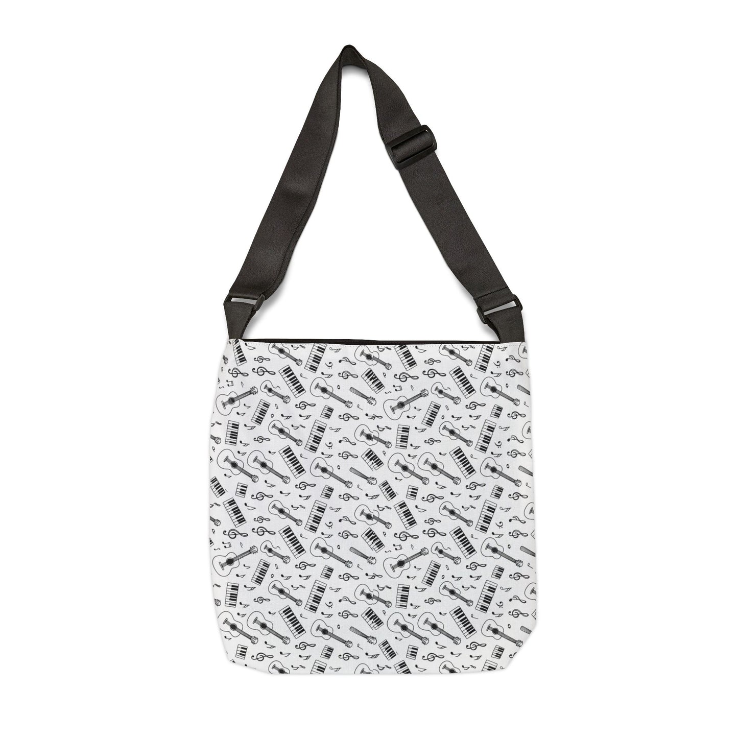 Adjustable Music Note Tote Bag – Black & White Patterned AOP Shoulder Tote