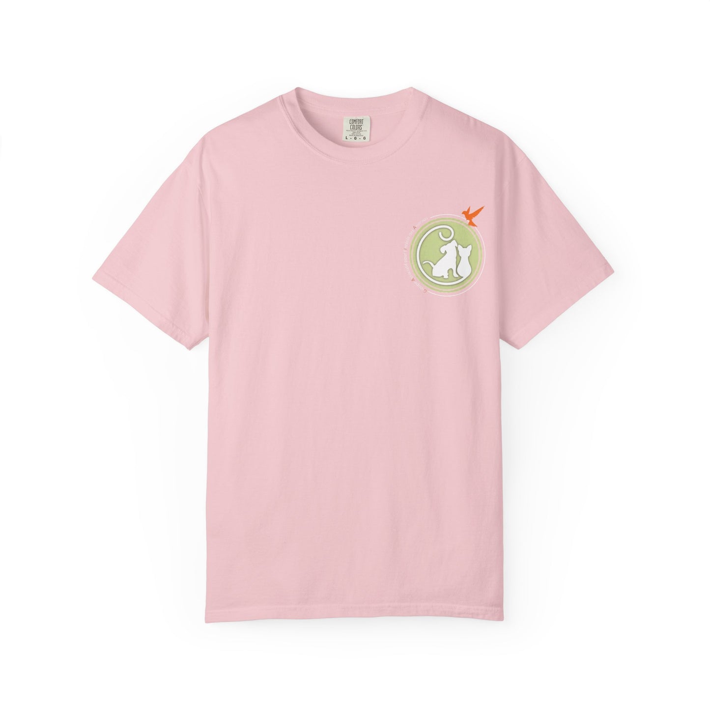 Gaia 64 Cat & Bird Logo Tee — Garment-Dyed Olive Vintage Nature T-Shirt