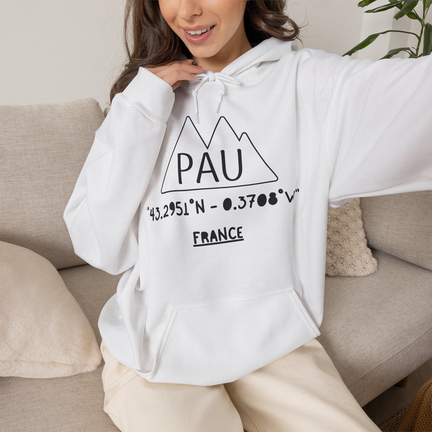 Pau France Coordinates Hoodie — Mountain Graphic with Latitude/Longitude