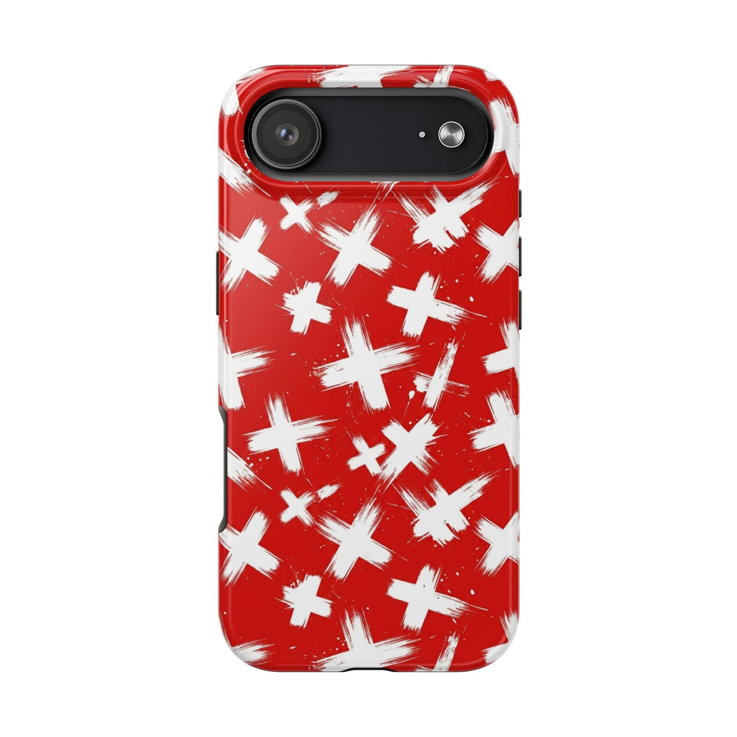 Phone Case — Red Brushstroke Cross Pattern Tough Protective Cover