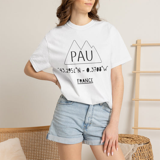 Pau France Coordinates T-Shirt — Minimal Mountain Graphic Travel Tee