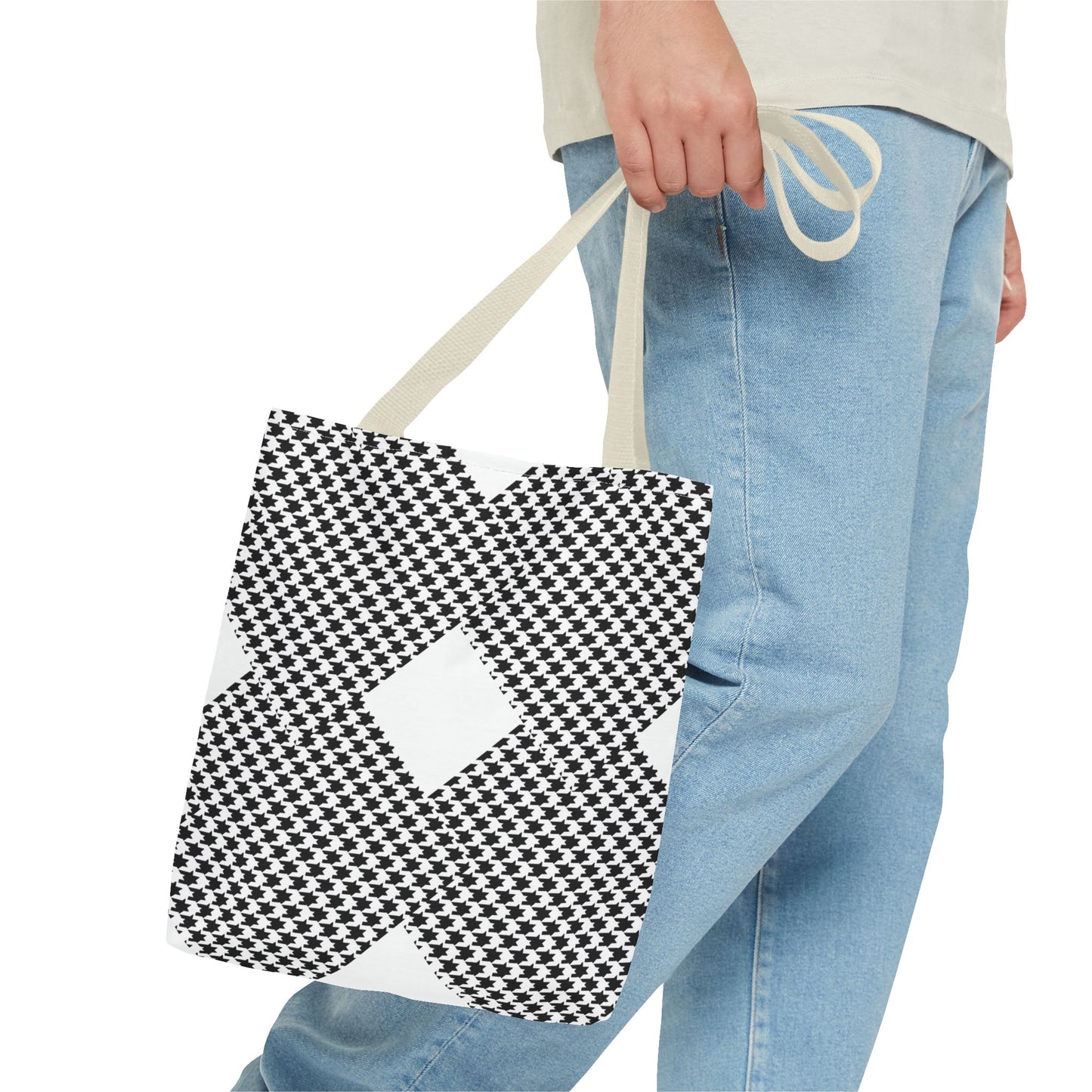 Geometric Houndstooth Diamond Tote Bag – Black & White Patterned Everyday Tote
