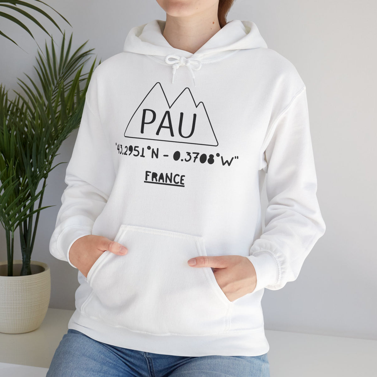 Pau France Coordinates Hoodie — Mountain Graphic with Latitude/Longitude