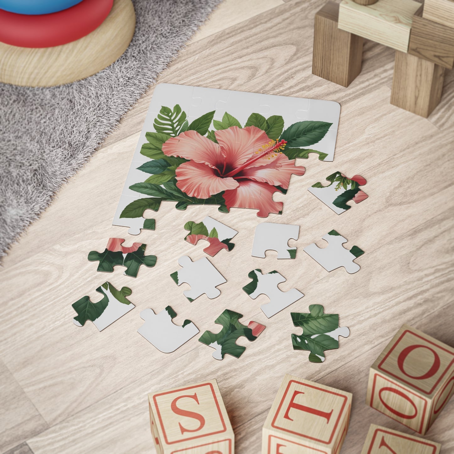 Puzzle personnalisable pour enfants - 30 pièces ; Design hibiscus.