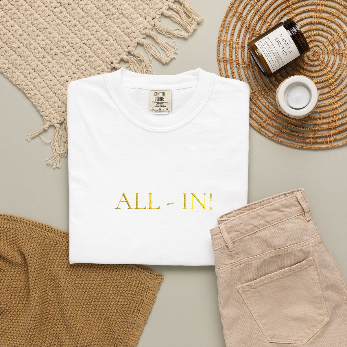 All-In White T‑Shirt — Minimalist Motivational Tee