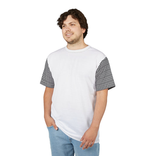 Gingham Sleeve Cut & Sew Tee — Black Check Short-Sleeve Shirt