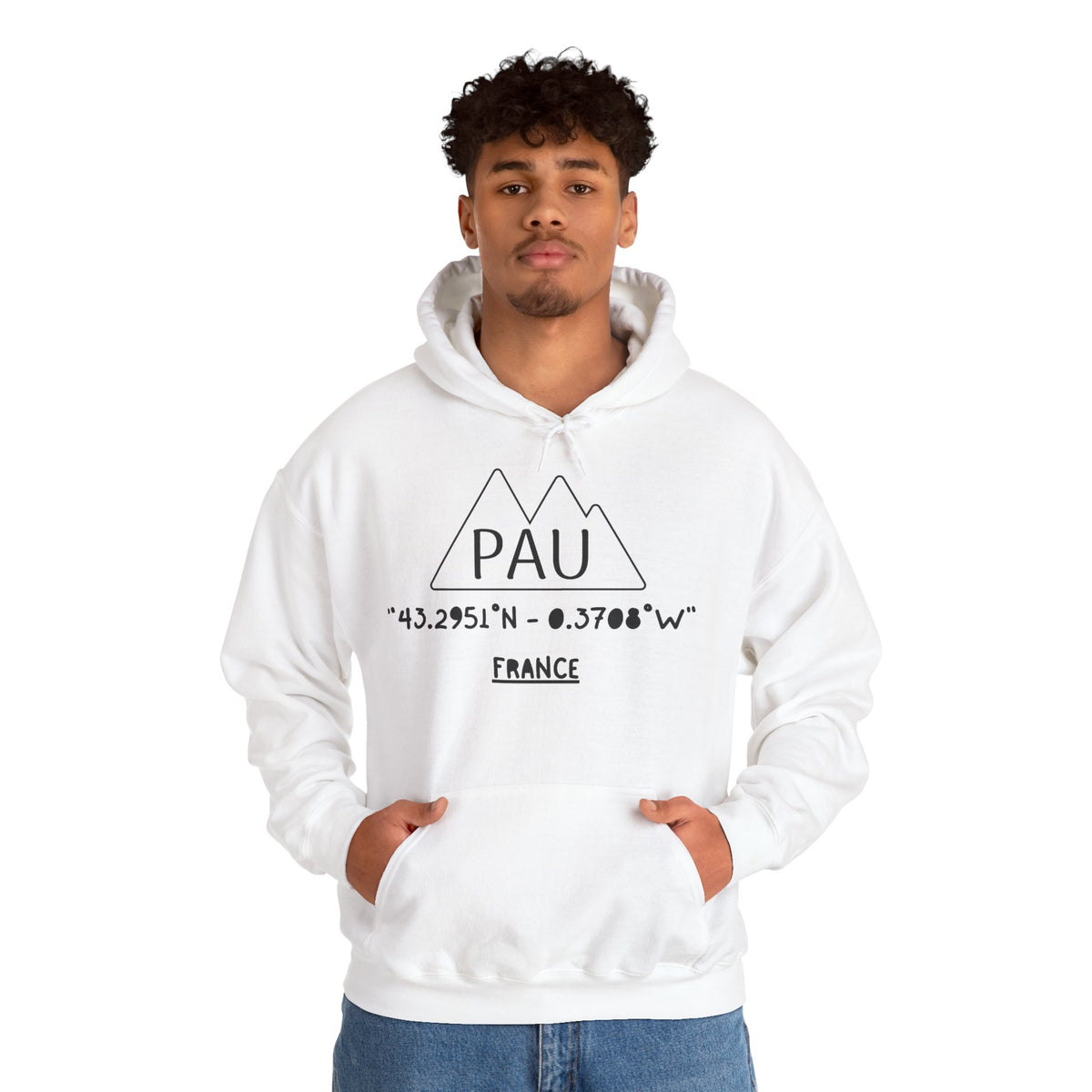 Pau France Coordinates Hoodie — Mountain Graphic with Latitude/Longitude