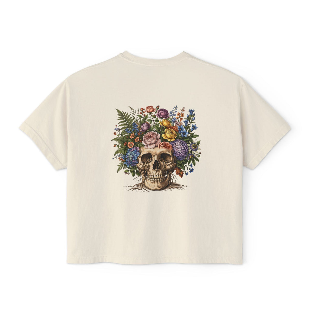 Women's Boxy Tee with Floral Skull Design