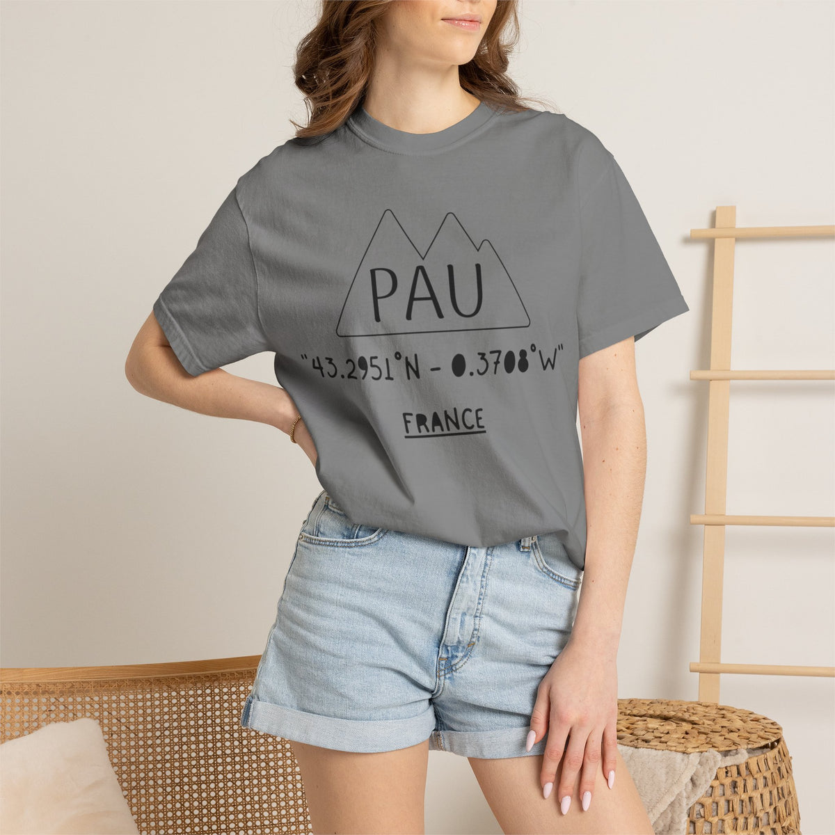 Pau France Coordinates T-Shirt — Minimal Mountain Graphic Travel Tee