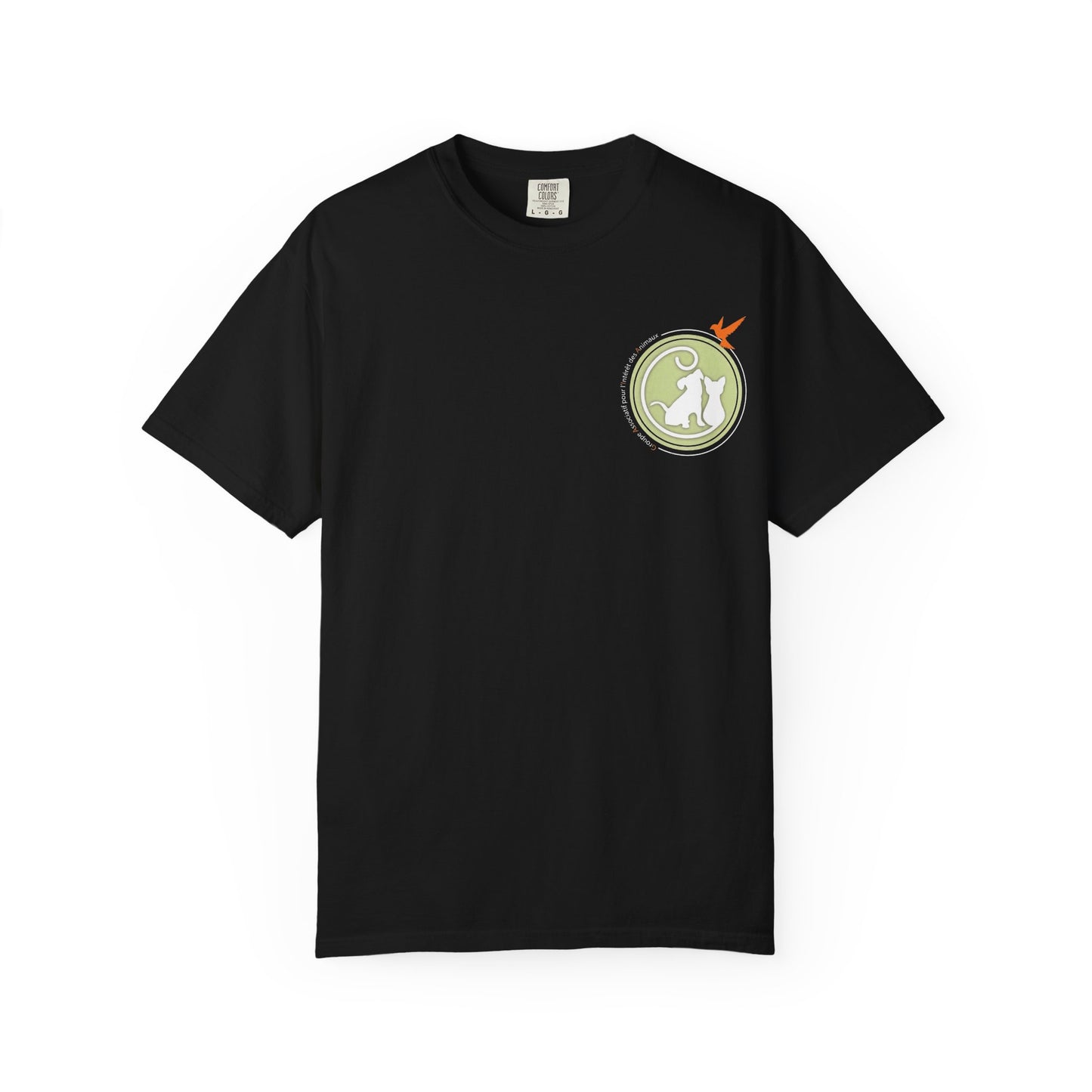 Gaia 64 Cat & Bird Logo Tee — Garment-Dyed Olive Vintage Nature T-Shirt